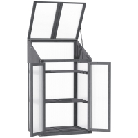 Outsunny Kweekbak Kleine Houten Kas met Ramen Dubbele Deur 3 Planken 70x50x120 Tuin Grijs