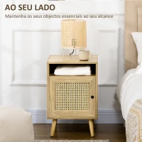HOMCOM Conjunto de 2 Mesas de Cabeceira com Portas de Vime e Prateleira Aberta Mesa Auxiliar 39x35x60 cm Madeira(m-4)