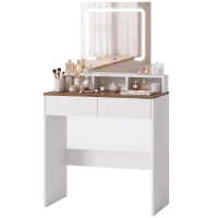 HOMCOM Vanity Table, Dressing Table with Mirror, LED Lights, 2 Drawers, 3 Compartments, Colour Changing, Walnut Brown and White(m-15)