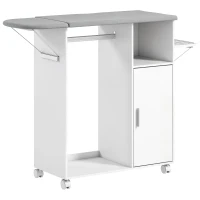 HOMCOM Rolling Ironing Board Cabinet, Foldable Ironing Station with Storage, Wheels for Home, Laundry Room, White(m-1)