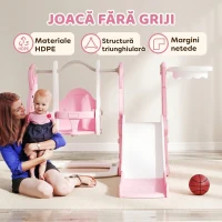 AIYAPLAY Tobogan pentru copii 4 în 1 cu leagăn, scară de cățărare și coș de baschet, 18-48 luni, roz(m-7)