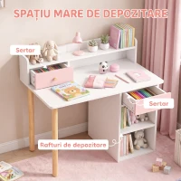 AIYAPLAY Set birou și scaun pentru copii din lemn, cu 2 sertare și rafturi, pentru cameră, birou sau grădiniță, roz(m-5)