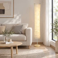 HOMCOM LED Floor Lamp, 152 cm Modern Dimmable Standing Lamp with Paper Shade, Pine Wood Base, White(m-14)