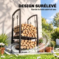 Outsunny Porte bûches - Range bûches Serviteur de cheminée - Multi Accessoires 2 étagères 40L x 30l x 75H cm métal Noir(m-7)