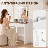 HOMCOM Vanity Table, Dressing Table with Mirror, LED Lights, 2 Drawers, 3 Compartments, Colour Changing, Walnut Brown and White(m-7)