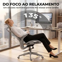 HOMCOM Cadeira de Escritório Ergonómica com Apoio Lombar Dinâmico, Reclinação 135°, Encosto de Cabeça e Apoios de Braços Ajustáveis, Cinzento(m-5)