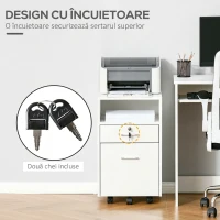 Vinsetto Dulap cu Sertare Blocabile, 2 Chei Incluse, cu 5 roti cu rotatie la 360°, cu 2 Chei, Alb(m-4)