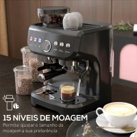 HOMCOM Máquina de Café Expresso 15 Bares 1600 W com Moinho de 15 Níveis e Vaporizador de Leite para Cappuccino e Latte Preta(m-4)