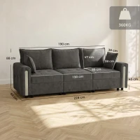 HOMCOM 3 Seater Sofa with Lift-Up Storage, 228cm Comfy Velvet Couch with Wide Deep Seat, Dark Grey(m-3)