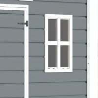 Outsunny Abri de Jardin en Résine 4,96m², Toit Incliné, Plancher, Fenêtres, Aérations, Portes Verrouillables, 303x183x197cm, Gris(m-11)