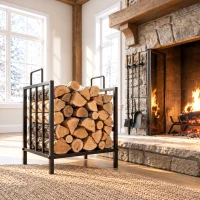Outsunny Estante de Leña para Chimenea con Asas Leñero Interior y Exterior Almacenaje para Madera Soporte para Leña Tradicional Diseño Elevado 44,5x33x46,5 cm Negro(m-2)