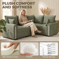 HOMCOM 228cm L Shaped Sofa with Lift-Up Storage, 3-Seater Sectional Sofa with Wide Deep Seat, Dark Green(m-5)