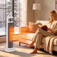 HOMCOM Portable Space Heater, 2000W Ceramic Heater with 4 Modes (Eco Mode), Adjustable Thermostat, Remote, Low Energy(m-2)