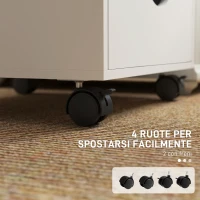 HOMCOM Cassettiera da Ufficio a 5 Cassetti con Ruote Girevoli con Freni, 40x40x68.5 cm, Bianco(m-5)