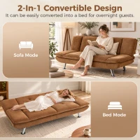HOMCOM Convertible Sofa Bed, 3 Seater Futon Sofa with Adjustable Backrest, Wide Seat for Living Room, Small Space, Brown(m-4)
