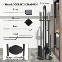 Outsunny Haardgereedschap 5-delig – bezem, schep, haak, tang & standaard, zwart(m-4)