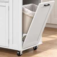 HOMCOM Ilha de Cozinha com Rodas, Tampo Extensível, Estação de Carregamento, Compartimento para Balde, Prateleiras nas Portas, Branco(m-17)