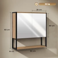 HOMCOM Bathroom Mirror Cabinet with Soft-Close Doors and Adjustable Shelf - Natural Wood Finish(m-3)