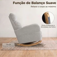 HOMCOM Cadeira de Baloiço em Bombazina com Encosto Alto, Pés de Madeira, Bolsos, Apoios de Braços e Estilo Moderno, Cinzento-Claro(m-4)