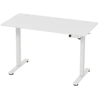 HOMCOM Secretária Elevatória Elétrica 120x60 cm, Altura Ajustável 72-120 cm, 3 Memórias, Silenciosa, 2 Ganchos e 2 Passa-cabos, Branca(m-1)