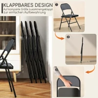 HOMCOM 4er-Set Klappstühle, Tragbare Bürostühle, Stahlbeine, Faltstuhl für Büro, Empfang, Wartezimmer, Cordoptik Grau(m-6)