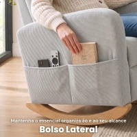 HOMCOM Cadeira de Baloiço em Bombazina com Encosto Alto, Pés de Madeira, Bolsos, Apoios de Braços e Estilo Moderno, Cinzento-Claro(m-6)