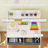 AIYAPLAY Bureau enfant avec chaise, table enfant et chaise avec 2 tiroirs en tissu et porte-gobelet, 62,8x55,6x73,8cm, blanc(m-5)