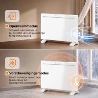 HOMCOM Slimme paneelverwarming 1500W, vrijstaand/wandmontage, elektrische verwarming met 7-daagse timer, raamdetectie, vorstbeveiliging, wit(m-7)