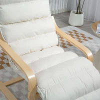 HOMCOM Curved Wooden Accent Chair, with Adjustable Footrest - Cream White(m-10)
