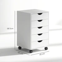 HOMCOM Comodă de Birou cu 5 Sertare și Roți Pivotante cu Frâne, 40x40x68.5cm, Albă(m-3)
