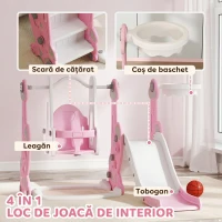 AIYAPLAY Tobogan pentru copii 4 în 1 cu leagăn, scară de cățărare și coș de baschet, 18-48 luni, roz(m-4)