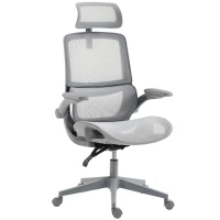 HOMCOM Cadeira de Escritório Ergonómica com Apoio Lombar Dinâmico, Reclinação 135°, Encosto de Cabeça e Apoios de Braços Ajustáveis, Cinzento(m-1)