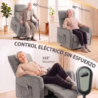 HOMCOM Sillón Relax Reclinable Eléctrico Levanta Personas con 2 Puntos Masaje Asiento con Muelles Reposapiés de Chenilla Gris(m-4)