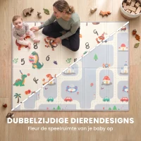 AIYAPLAY Opvouwbare dubbelzijdige baby speelmat met dierenprint, 200 x 150 cm, antislip en waterdicht, voor kinderen van 0-3 jaar(m-4)