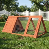 PawHut Rabbit Hutch, Wooden Guinea Pig Hutch with Run and Doors, Outdoor Triangle Bunny House for Rabbits,Duck and Chicken(m-9)