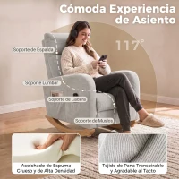 HOMCOM Silla Mecedora de Pana con Respaldo Alto Patas de Madera Bolsillos Reposabrazos Estilo Moderno Gris Claro(m-5)