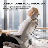 HOMCOM Cadeira de Escritório Ergonómica com Apoio Lombar Dinâmico, Reclinação 135°, Encosto de Cabeça e Apoios de Braços Ajustáveis, Cinzento(m-7)