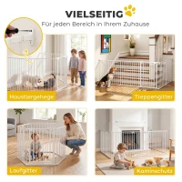 PawHut Haustierzaun, 5-Panel-Barriere mit Tür, faltbar, für kleine & mittelgroße Hunde, Kunststoff, Kohlenstoffstahl, Nylon, Weiß(m-4)
