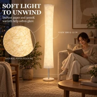 HOMCOM LED Floor Lamp, 152 cm Modern Dimmable Standing Lamp with Paper Shade, Pine Wood Base, White(m-4)