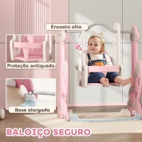 AIYAPLAY Escorrega Infantil 4 em 1 Parque Infantil com Baloiço e Escorrega Escalador Cesto de Basquetebol 147,5x160x107 cm Rosa(m-6)