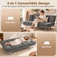 HOMCOM Convertible Sofa Bed, 3 Seater Futon Sofa with Adjustable Backrest, Wide Seat for Living Room, Small Space, Grey(m-4)
