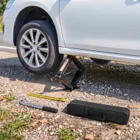 HOMCOM Cric Auto Tip Foarfecă 2,5 T, Kit 10-41 cm cu Chei, Negru(m-9)