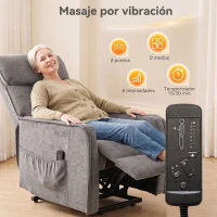 HOMCOM Sillón Relax Reclinable Eléctrico Levanta Personas con 2 Puntos Masaje Asiento con Muelles Reposapiés de Chenilla Gris(m-5)