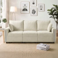 HOMCOM 3 Seater Sofa with Lift-Up Storage, 228cm Comfy Velvet Couch with Wide Deep Seat, Beige(m-14)