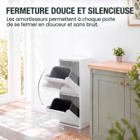 HOMCOM Meuble Poubelle de Tri Sélectif, Poubelle de Recyclage 30 L (2 x 15 L) avec 2 Compartiments, Fermeture Douce, Blanc(m-5)