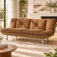HOMCOM Convertible Sofa Bed, 3 Seater Futon Sofa with Adjustable Backrest, Wide Seat for Living Room, Small Space, Brown(m-8)