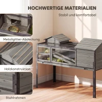 PawHut Houten schildpaddenverblijf 2-laags met 2 huisjes, kijkvensters, klapdak en uitschuifbare lade - grijs(m-7)