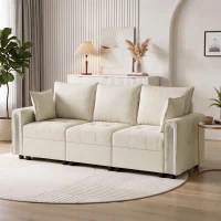 HOMCOM 3 Seater Sofa with Lift-Up Storage, 228cm Comfy Velvet Couch with Wide Deep Seat, Beige(m-9)