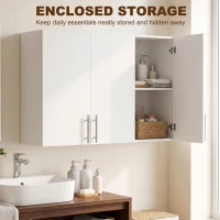 HOMCOM Bathroom Wall Cabinet, Wall-Mounted Bathroom Storage Cabinet with 3 Doors, Adjustable Shelf, High Gloss White(m-4)