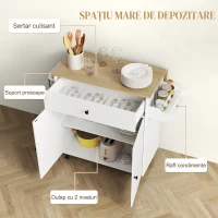 HOMCOM Insulă de Bucătărie cu Sertar, Dulap, Suport pentru Condimente și Prosoape, 106x42x87 cm, Alb și Stejar(m-5)
